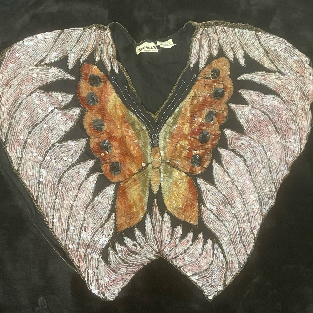 Sequined Butterfly Blouse. 100% silk.